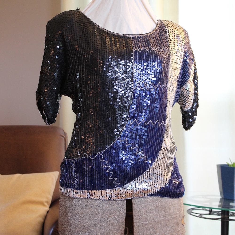 Vintage J.L.B. Sequins + Silk Shirt